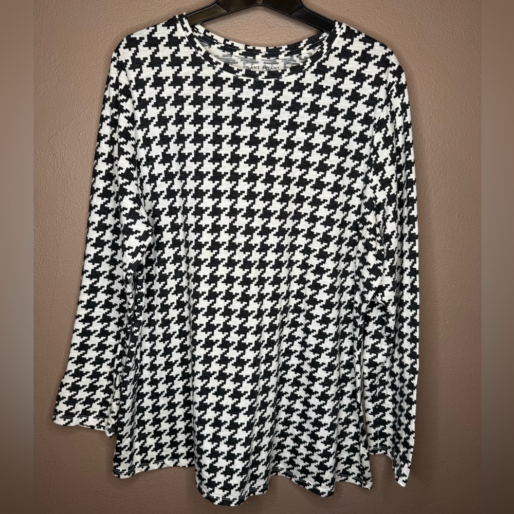 Lane Bryant Black & White Houndstooth Classic Long Sleeve Top Size 10/12 Whimsy